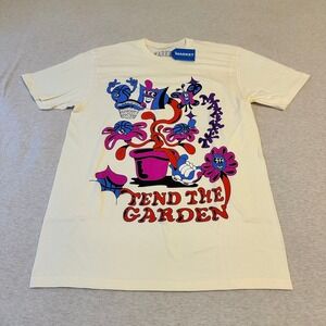 Market‎ Tend The Garden Graphic T-Shirt Mens Medium Cream Off-White Short Sleeve